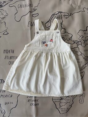H&M Cream denim Pinafore Dress with Floral Embroidery